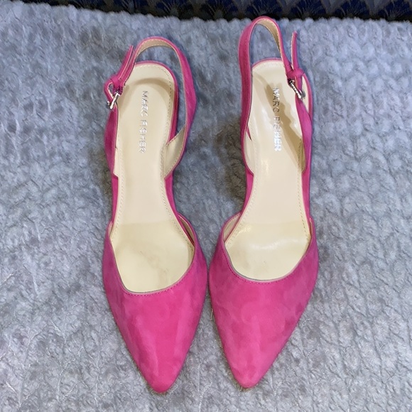 Marc Fisher MFDAVON Pink Leather Suede Slingback Heels - Picture 2 of 12